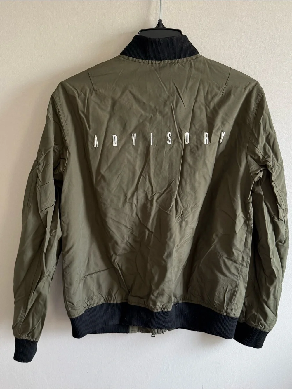 Olive Green Bomber Jacket Coat with Black Trim Men Size M